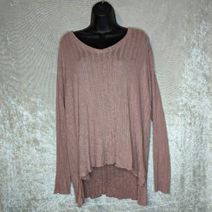 MOTE Pullover Long Sleeve Ribbed V-Neck Tunic T-Shirt Women’s Size XL Pink